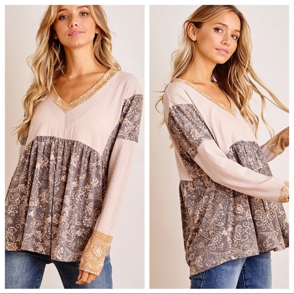 So Pretty Paisley Contrast Babydoll Tunic Top - Picture 5 of 6